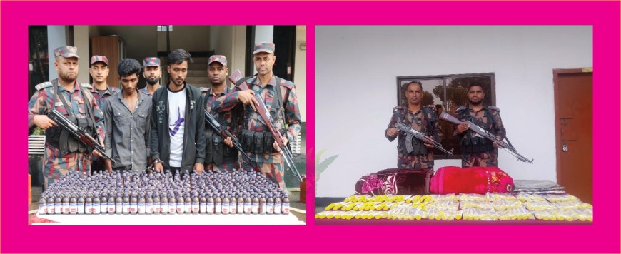 বেনাপোলে বিজিবির অভিযানে মাদকদ্রব্য ও চোরাচালান পণ্যসহ আটক -২